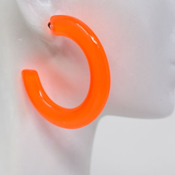 1.75" Retro Translucent Neon Orange Hoop Earrings - Picture 7 of 12